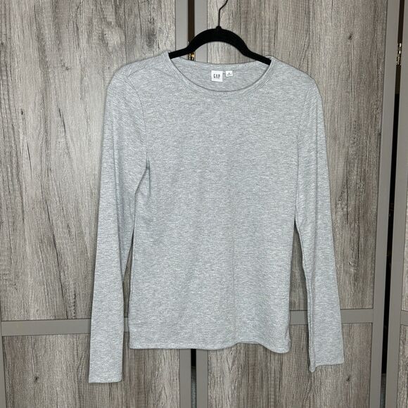 Gap Long Sleeves T Shirt Sz S Metallic Silver Holiday Stretch Light Gray - Picture 1 of 5